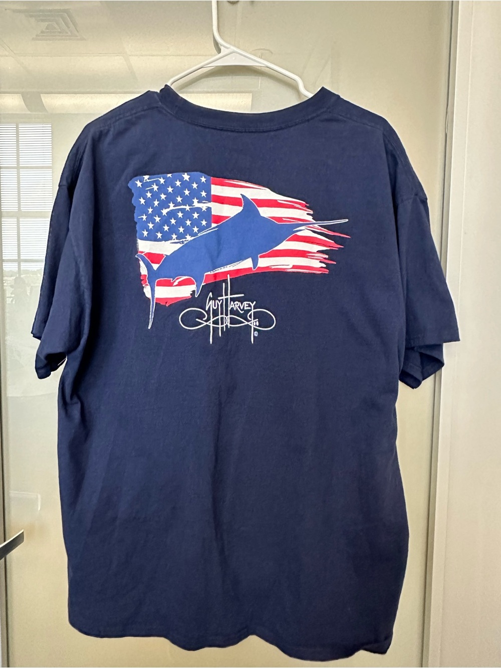 NWOT Guy Harvey Navy Blue Marlin Patriotic Turn pocket tee size XL